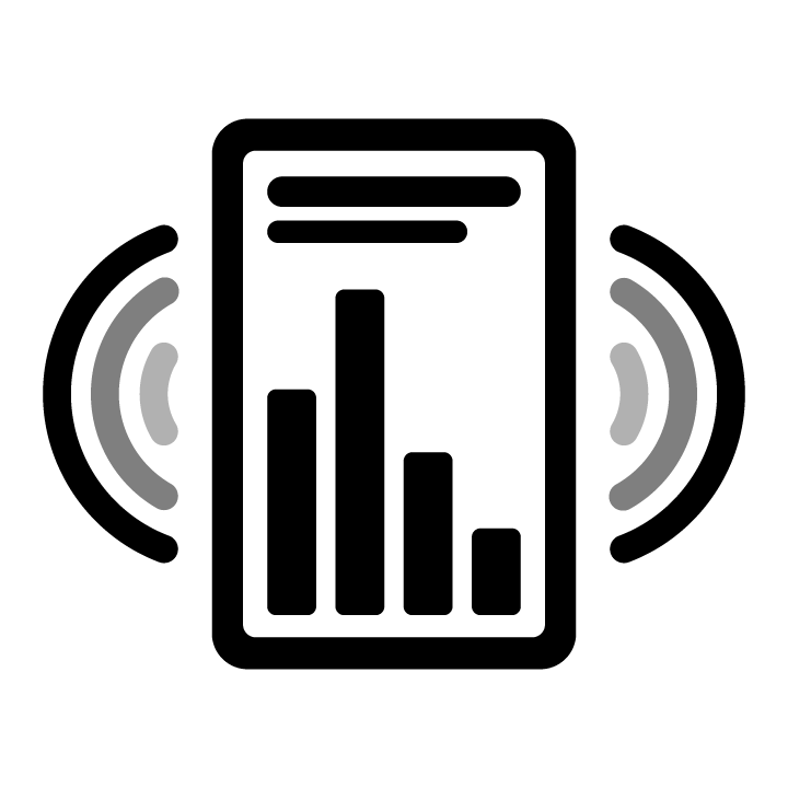 a bar chart on a smartphone device with sound wave next to it